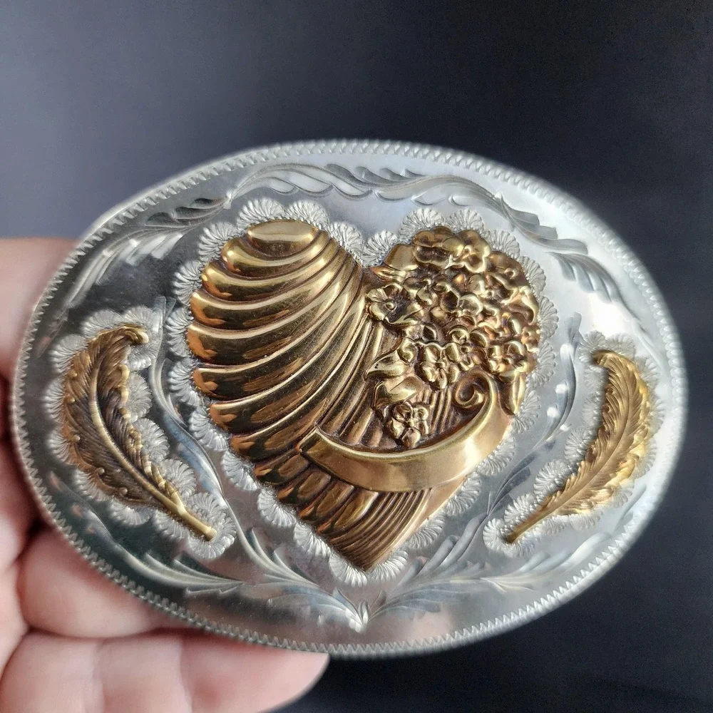 Vintage German Silver and Brass Two toned Metal Belt Buckle Handmade